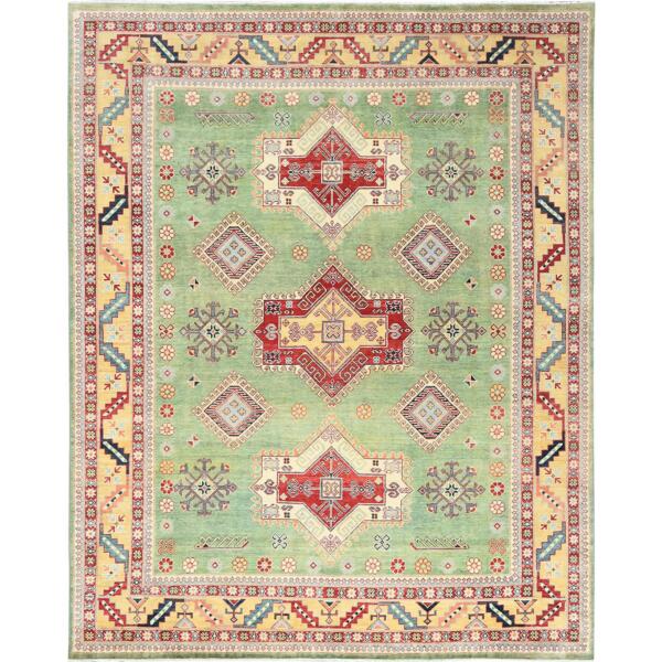 8'x9'9" Sage Green, Special Kazak with Large Medallions Natural Dyes, Soft Wool Hand Knotted Oriental Rug  - 82708