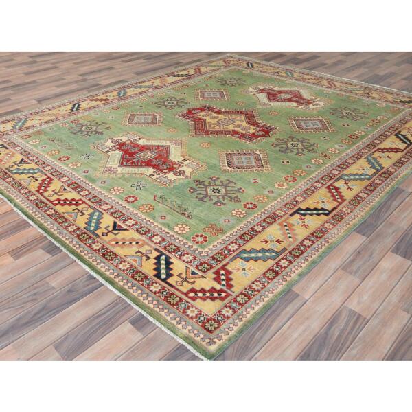 8'x9'9" Sage Green, Special Kazak with Large Medallions Natural Dyes, Soft Wool Hand Knotted Oriental Rug  - 82708 - Image 5