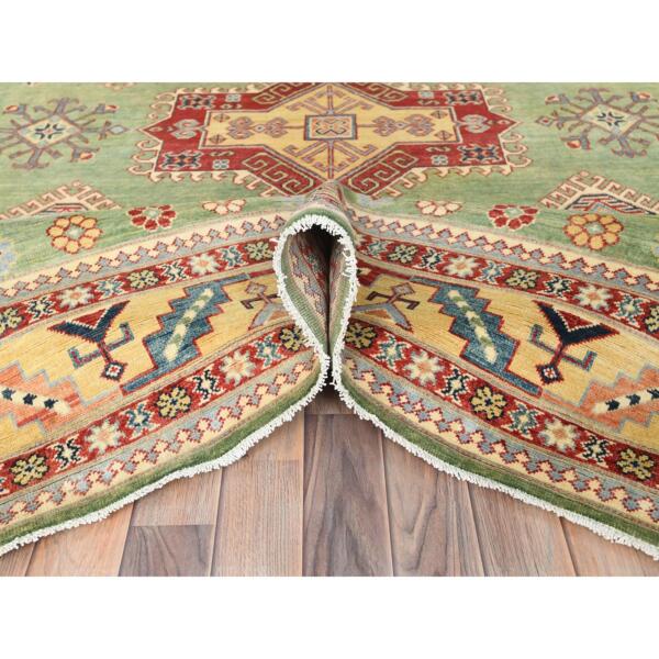 8'x9'9" Sage Green, Special Kazak with Large Medallions Natural Dyes, Soft Wool Hand Knotted Oriental Rug  - 82708 - Image 7