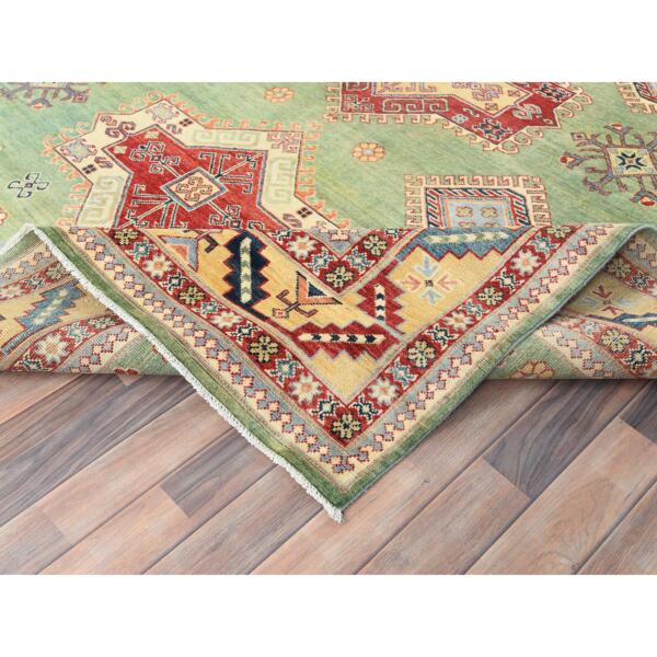 8'x9'9" Sage Green, Special Kazak with Large Medallions Natural Dyes, Soft Wool Hand Knotted Oriental Rug  - 82708 - Image 8