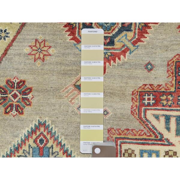 8'x7'9" Pale Goldenrod, Special Kazak with Large Medallion Natural Dyes, 100% Wool Hand Knotted, Round Oriental Rug  - 82712 - Image 8