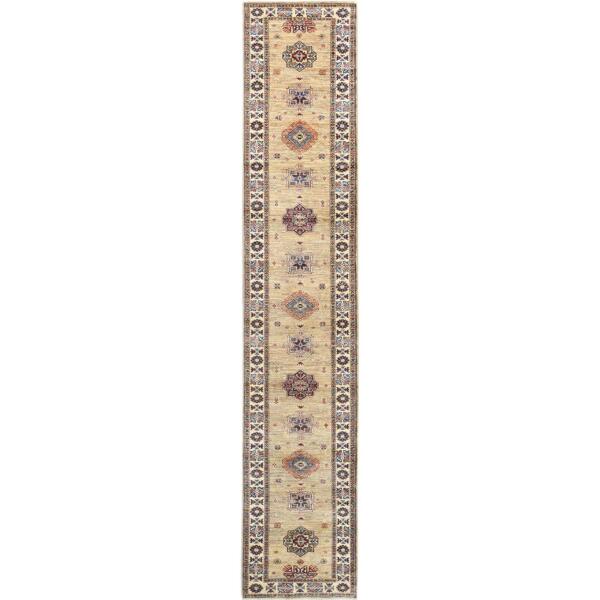 2'7"x13'6" Chamomile, Afghan Super Kazak Natural Dyes Densely Woven, Soft Wool Hand Knotted, Runner Oriental Rug  - 82721