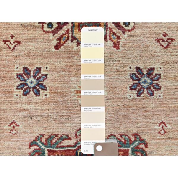 1'10"x6'5" Ecru Color, Afghan Super Kazak with Large Medallions Natural Dyes, Soft Wool Hand Knotted, Runner Oriental Rug  - 82764 - Image 5
