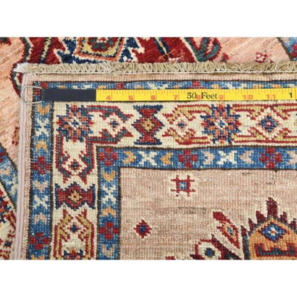 1'10"x6'5" Ecru Color, Afghan Super Kazak with Large Medallions Natural Dyes, Soft Wool Hand Knotted, Runner Oriental Rug  - 82764 - Image 7