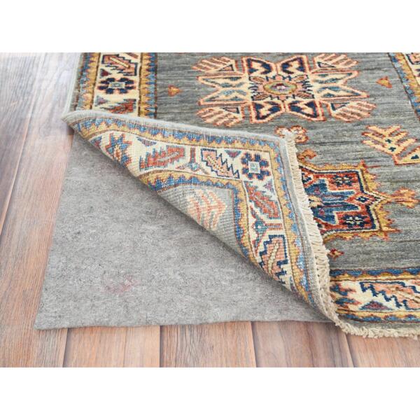 2'1"x5'7" Thunder Gray, Afghan Super Kazak with Large Medallions Natural Dyes, Soft Wool Hand Knotted, Runner Oriental Rug  - 82768 - Image 4