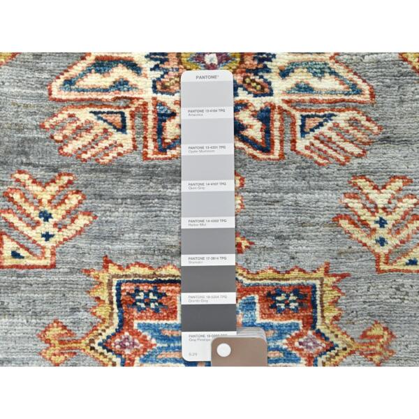 2'1"x5'7" Thunder Gray, Afghan Super Kazak with Large Medallions Natural Dyes, Soft Wool Hand Knotted, Runner Oriental Rug  - 82768 - Image 5