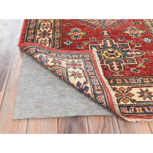 2'9"x10'5" Fire Brick, Afghan Super Kazak With Geometric Medallions, Natural Dyes, Dense Weave, Extra Soft Wool, Hand Knotted, Runner Oriental Rug  - 82775 - Image 4