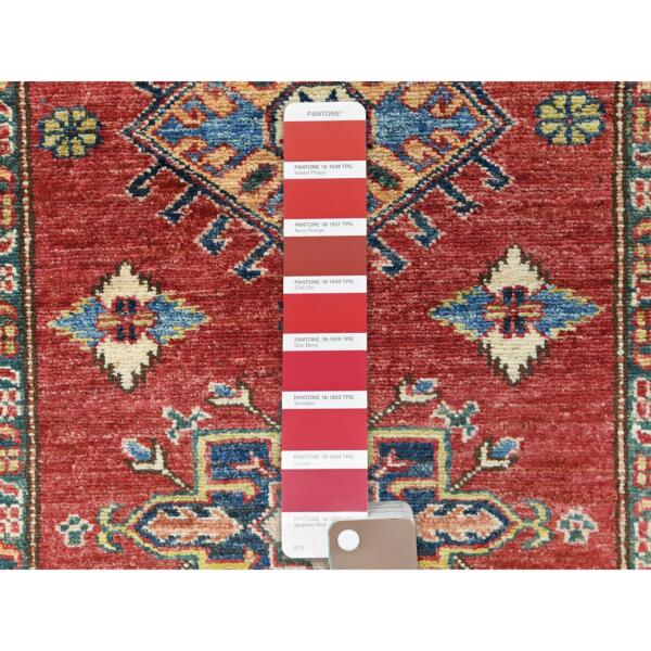 2'9"x10'5" Fire Brick, Afghan Super Kazak With Geometric Medallions, Natural Dyes, Dense Weave, Extra Soft Wool, Hand Knotted, Runner Oriental Rug  - 82775 - Image 5