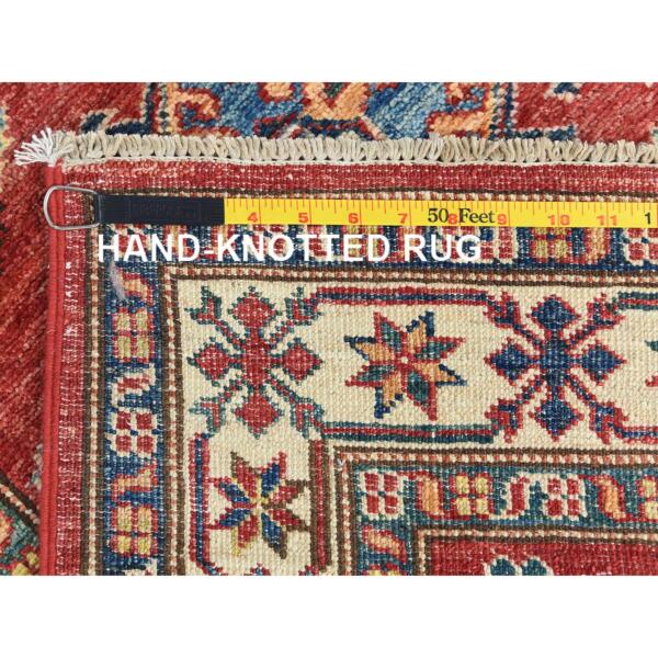 2'9"x10'5" Fire Brick, Afghan Super Kazak With Geometric Medallions, Natural Dyes, Dense Weave, Extra Soft Wool, Hand Knotted, Runner Oriental Rug  - 82775 - Image 8