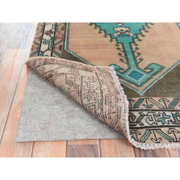 3'x5'1" Burlywood Brown, Hand Knotted, Bohemian Vintage Persian Hamadan with Anchor Medallion, Worn Down, Soft Wool, Oriental Rug  - 82807 - Image 4