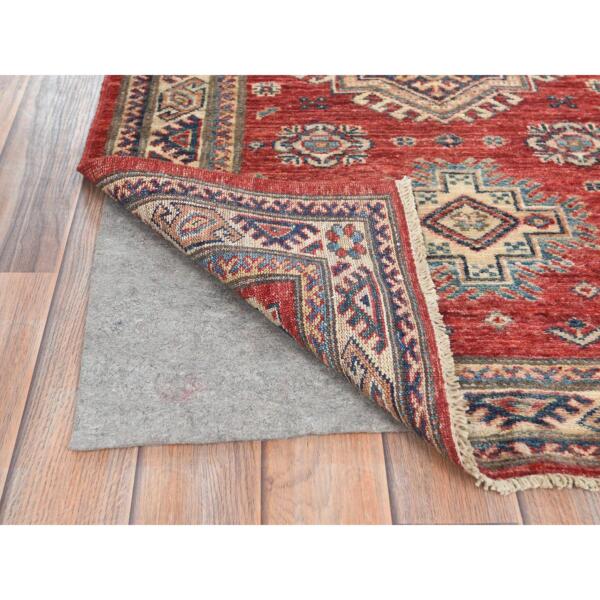 2'8"x11'6" Fire Brick, Afghan Super Kazak With Geometric Medallions, Natural Dyes, Densely Woven, Natural Wool, Hand Knotted, Runner Oriental Rug  - 82900 - Image 4