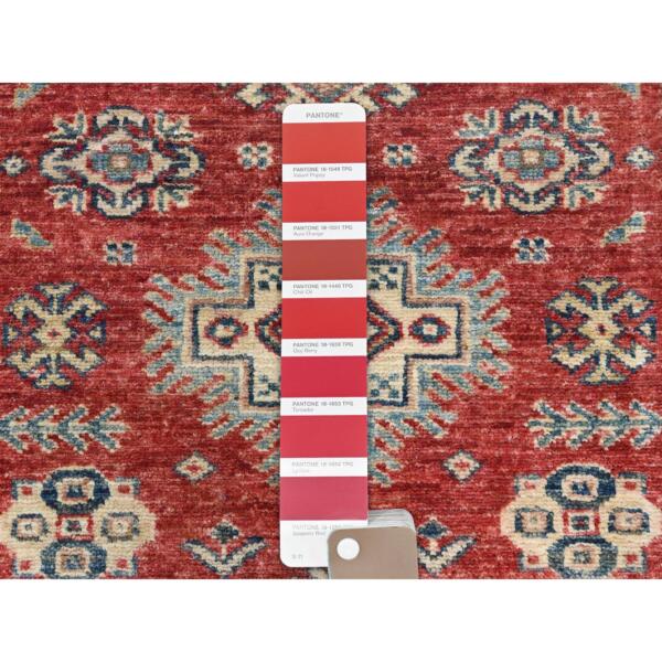 2'8"x11'6" Fire Brick, Afghan Super Kazak With Geometric Medallions, Natural Dyes, Densely Woven, Natural Wool, Hand Knotted, Runner Oriental Rug  - 82900 - Image 5