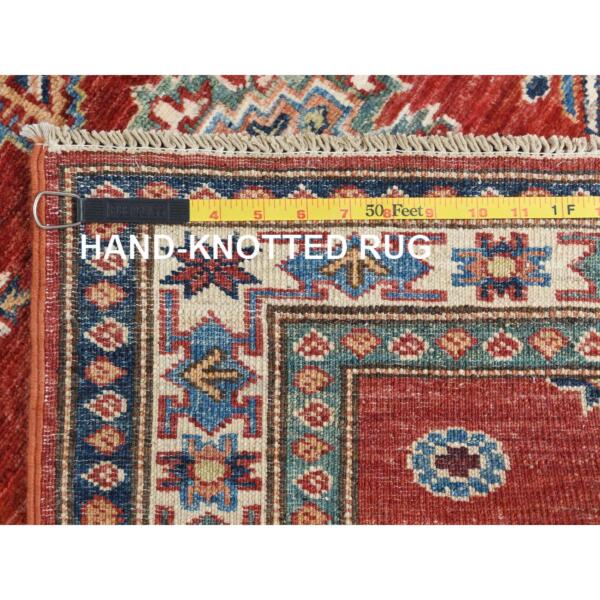 2'9"x11'10" Fire Brick, Afghan Super Kazak With Geometric Medallions, Natural Dyes, Densely Woven, 100% Wool, Hand Knotted, Runner Oriental Rug  - 82902 - Image 8