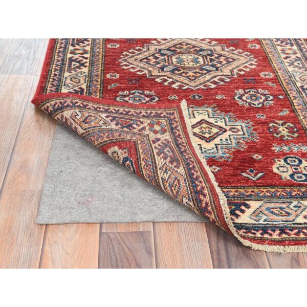 2'8"x11'9" Fire Brick, Afghan Super Kazak With Geometric Medallions, Natural Dyes, Densely Woven, Soft Wool, Hand Knotted, Runner Oriental Rug  - 82904 - Image 4