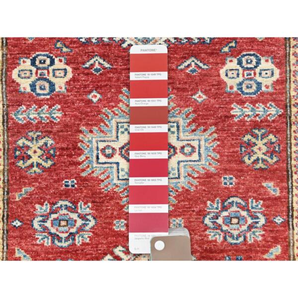 2'8"x11'9" Fire Brick, Afghan Super Kazak With Geometric Medallions, Natural Dyes, Densely Woven, Soft Wool, Hand Knotted, Runner Oriental Rug  - 82904 - Image 5