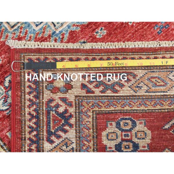 2'8"x11'9" Fire Brick, Afghan Super Kazak With Geometric Medallions, Natural Dyes, Densely Woven, Soft Wool, Hand Knotted, Runner Oriental Rug  - 82904 - Image 8