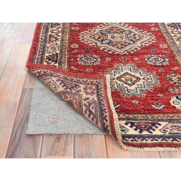 2'8"x11'9" Fire Brick, Afghan Super Kazak With Geometric Medallions, Natural Dyes, Densely Woven, Natural Wool, Hand Knotted, Runner Oriental Rug  - 82906 - Image 4