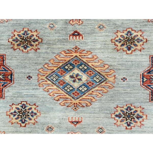 6'3"x8'10" Ivory Afghan Super Kazak with Geometric Medallions Design, Natural Dyes, Densely Woven, Natural Wool, Hand Knotted, Rectangle Oriental Rug  - 82929 - Image 10