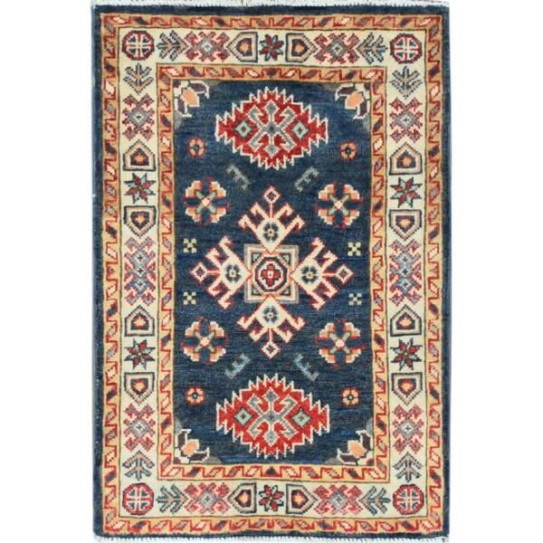 2'x2'10" Aegean Blue, Hand Knotted Special Kazak with Geometric Pattern, Pure Wool, Natural Dyes, Mat Oriental Rug  - 82935