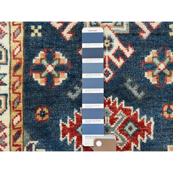 2'x2'10" Aegean Blue, Hand Knotted Special Kazak with Geometric Pattern, Pure Wool, Natural Dyes, Mat Oriental Rug  - 82935 - Image 5