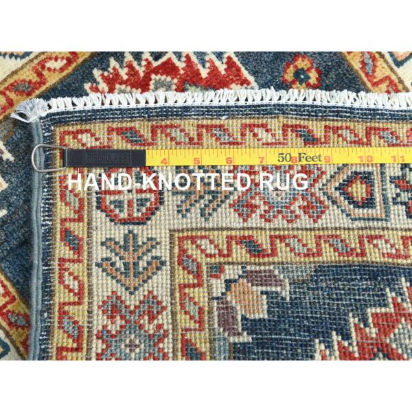 2'x2'10" Aegean Blue, Hand Knotted Special Kazak with Geometric Pattern, Pure Wool, Natural Dyes, Mat Oriental Rug  - 82935 - Image 8