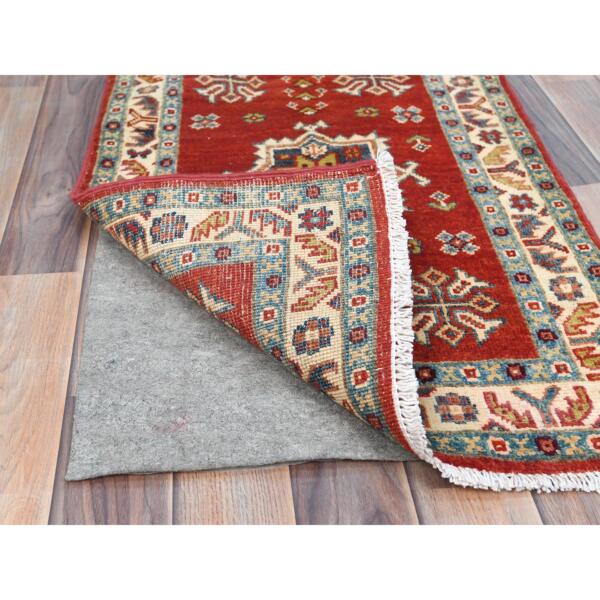 2'x3' Chili Red, Special Kazak with Geometric Pattern, Natural Dyes, Hand Knotted, Pure Wool, Mat, Oriental Rug  - 82943 - Image 4