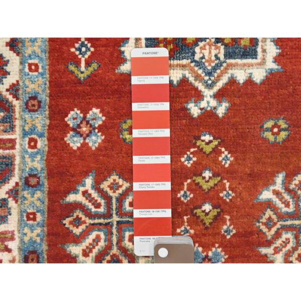 2'x3' Chili Red, Special Kazak with Geometric Pattern, Natural Dyes, Hand Knotted, Pure Wool, Mat, Oriental Rug  - 82943 - Image 5