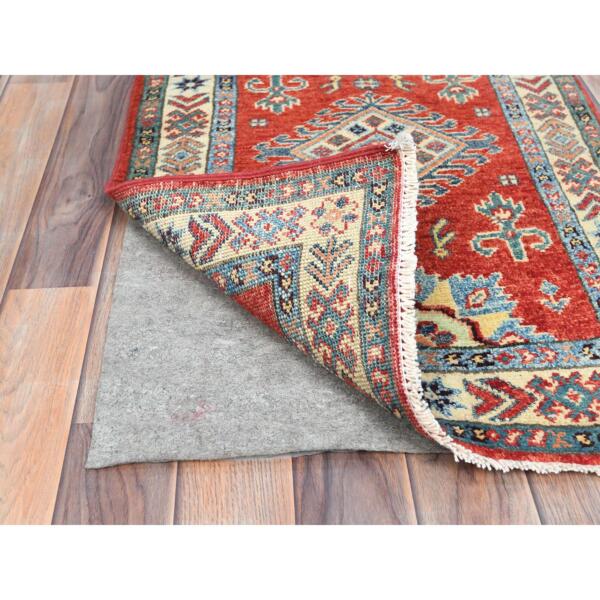 2'x2'10" Fire Brick, Special Kazak with Large Medallion Natural Dyes, Pure Wool Hand Knotted, Mat Oriental Rug  - 82945 - Image 4