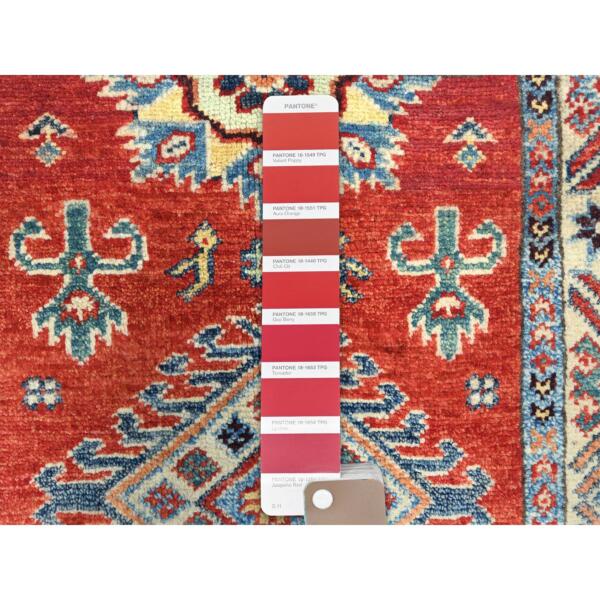 2'x2'10" Fire Brick, Special Kazak with Large Medallion Natural Dyes, Pure Wool Hand Knotted, Mat Oriental Rug  - 82945 - Image 5