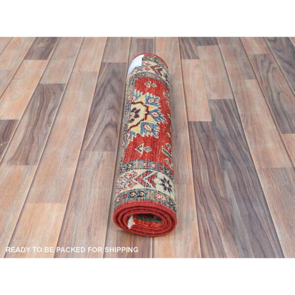 2'x2'10" Fire Brick, Special Kazak with Large Medallion Natural Dyes, Pure Wool Hand Knotted, Mat Oriental Rug  - 82945 - Image 6