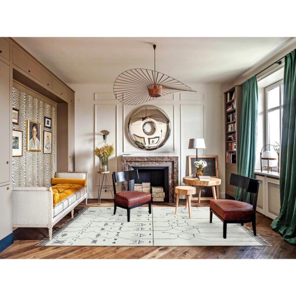8'4"x10'7" Bone Ivory, Ben Ourain  Moroccan Berber Shilhah Design, Natural Dyes, Extra Soft Wool, Hand Knotted Oriental Rug  - 82983 - Image 3