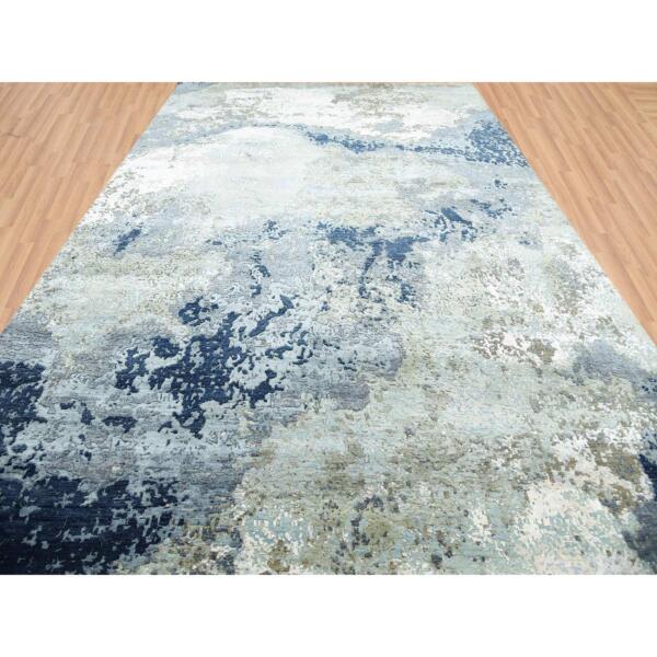 10'1"x14'1" Blue Hand Knotted Modern Abstract Design Pure Wool Oriental Rug  - 83001 - Image 4