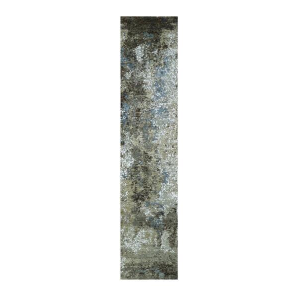 2'6"x12'1" Brown, Hand Knotted, Modern Abstract Design, Persian Knot, All Wool Runner Oriental Rug  - 83024