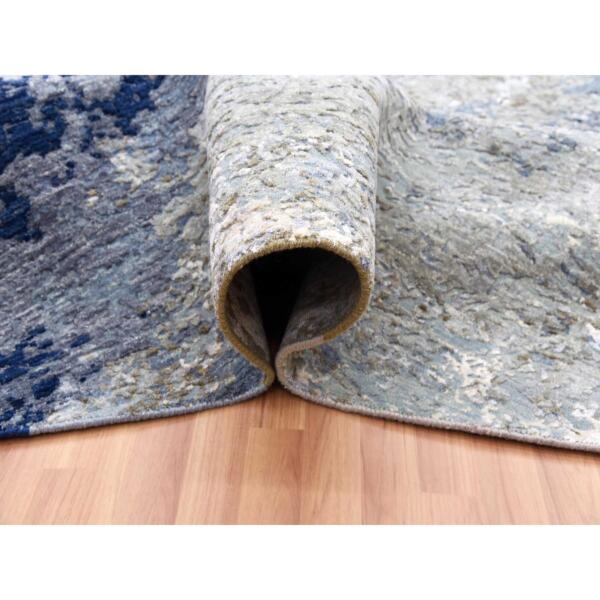 10'4"x10'4" Blue Modern Abstract Design, Pure Wool, Hand Knotted, Densely Woven, Persian Knot Round Oriental Rug  - 83031 - Image 7