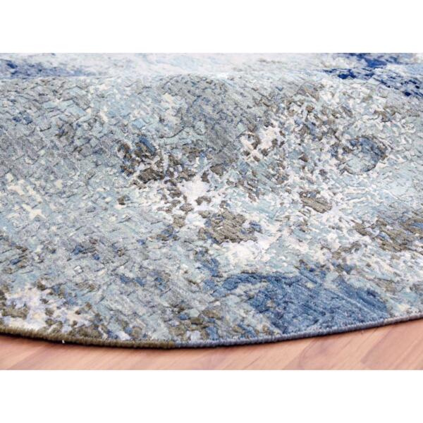 10'4"x10'4" Blue Modern Abstract Design, Pure Wool, Hand Knotted, Densely Woven, Persian Knot Round Oriental Rug  - 83031 - Image 8