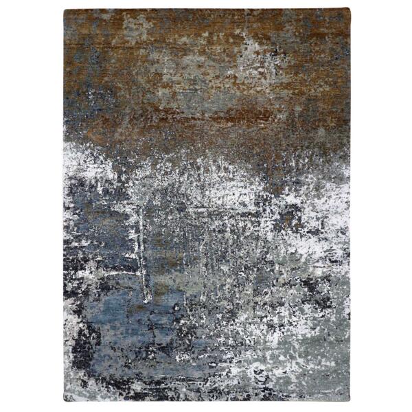 9'x12'4" Fossil Gray, Persian Knot Extra Soft Wool, Hand Knotted Abstract Design, Dense Weave, Oriental Rug  - 83042