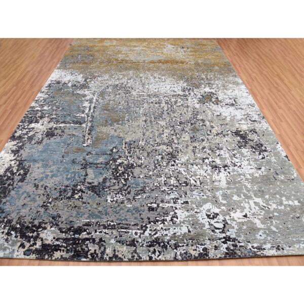 9'x12'4" Fossil Gray, Persian Knot Extra Soft Wool, Hand Knotted Abstract Design, Dense Weave, Oriental Rug  - 83042 - Image 4