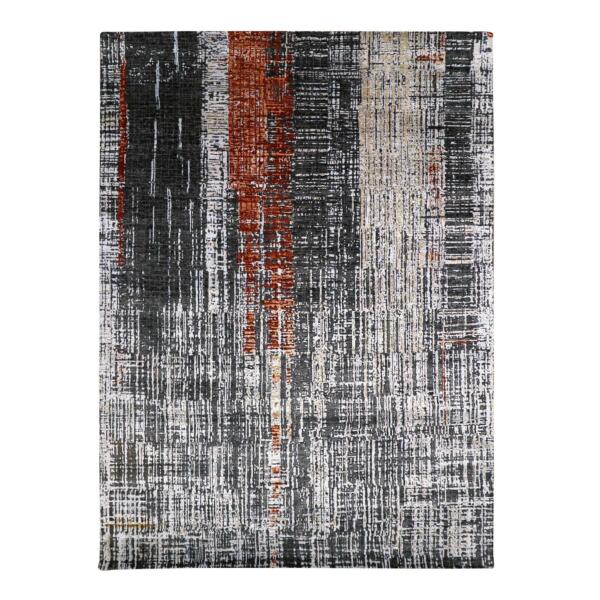 9'x12'4" Jet Black, Densely Woven Persian Knot, Organic Wool Hand Knotted, Abstract Design, Oriental Rug  - 83043