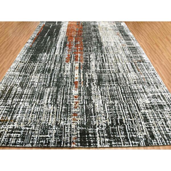 9'x12'4" Jet Black, Densely Woven Persian Knot, Organic Wool Hand Knotted, Abstract Design, Oriental Rug  - 83043 - Image 4