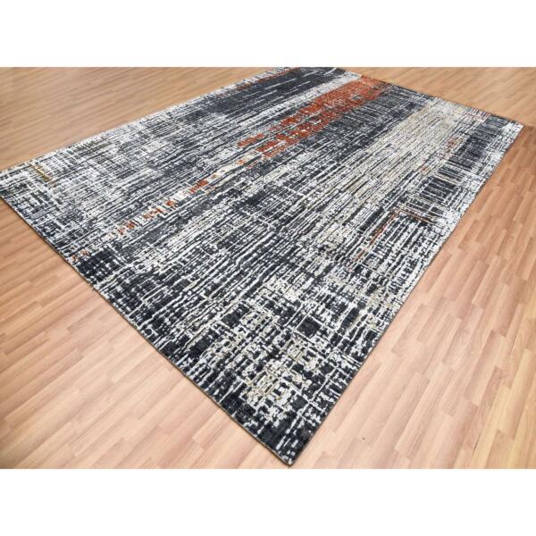 9'x12'4" Jet Black, Densely Woven Persian Knot, Organic Wool Hand Knotted, Abstract Design, Oriental Rug  - 83043 - Image 5