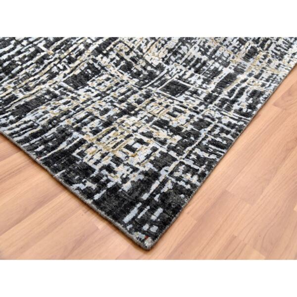 9'x12'4" Jet Black, Densely Woven Persian Knot, Organic Wool Hand Knotted, Abstract Design, Oriental Rug  - 83043 - Image 8