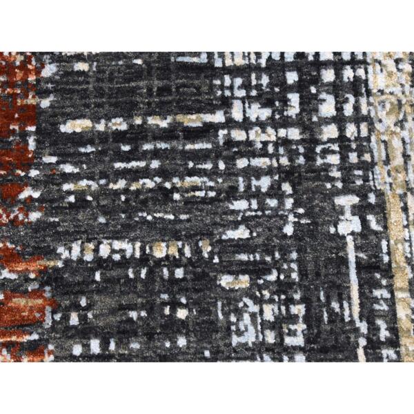 9'x12'4" Jet Black, Densely Woven Persian Knot, Organic Wool Hand Knotted, Abstract Design, Oriental Rug  - 83043 - Image 10