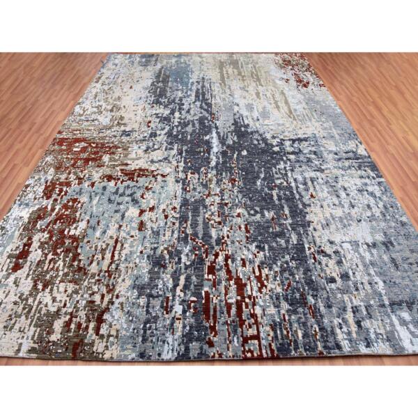 9'x12'5" Cadet Gray, Soft Wool Hand Knotted, Abstract Design, Dense Weave Persian Knot, Oriental Rug  - 83046 - Image 4