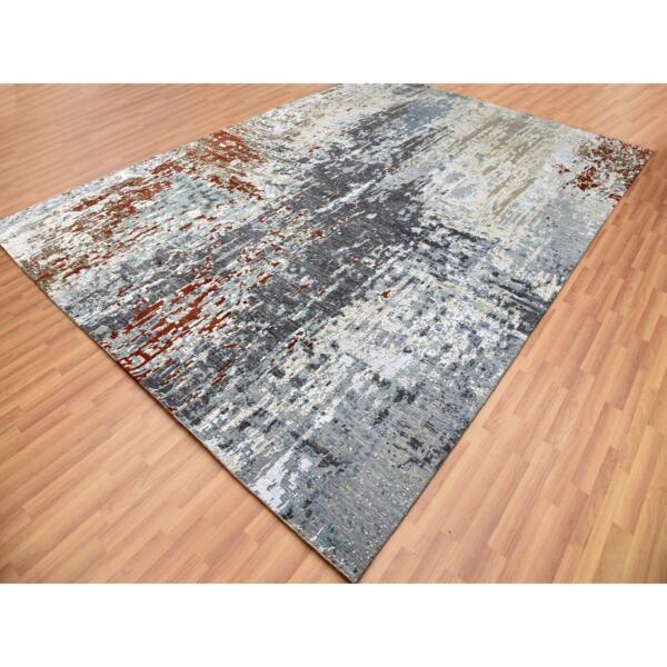 9'x12'5" Cadet Gray, Soft Wool Hand Knotted, Abstract Design, Dense Weave Persian Knot, Oriental Rug  - 83046 - Image 5