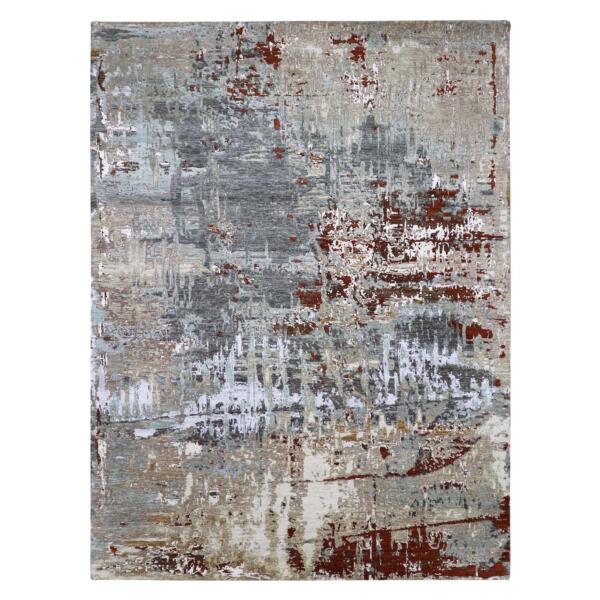 9'x12'2" Jet Gray, Persian Knot Soft Wool, Hand Knotted Abstract Design, Dense Weave, Oriental Rug  - 83056