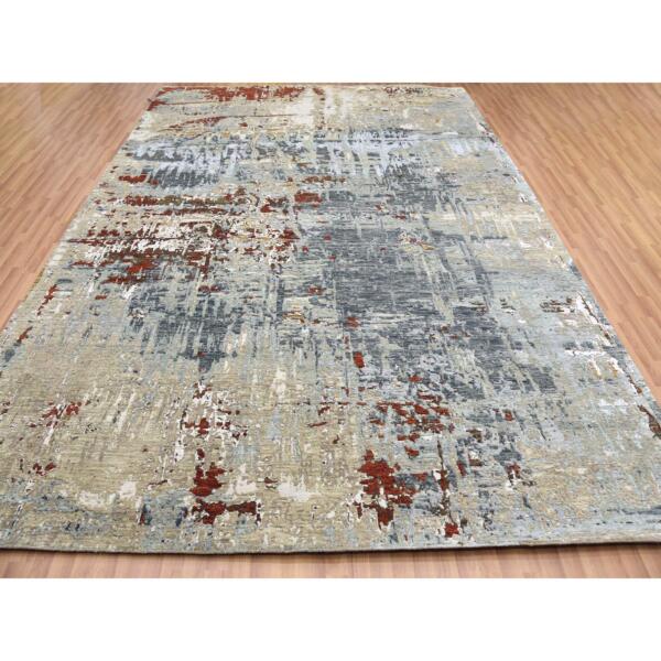 9'x12'2" Jet Gray, Persian Knot Soft Wool, Hand Knotted Abstract Design, Dense Weave, Oriental Rug  - 83056 - Image 3