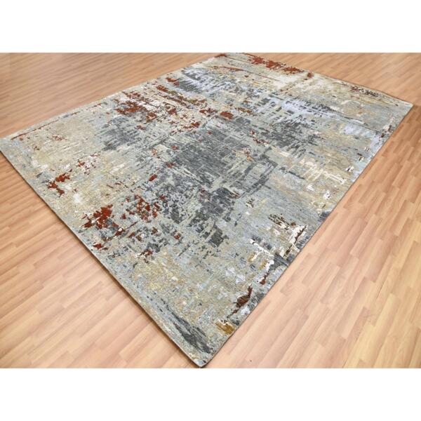 9'x12'2" Jet Gray, Persian Knot Soft Wool, Hand Knotted Abstract Design, Dense Weave, Oriental Rug  - 83056 - Image 4