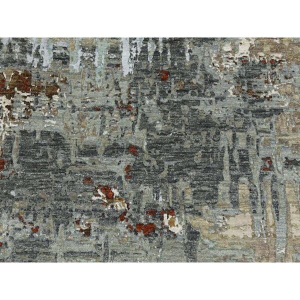 9'x12'2" Jet Gray, Persian Knot Soft Wool, Hand Knotted Abstract Design, Dense Weave, Oriental Rug  - 83056 - Image 9