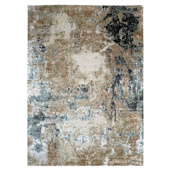 10'x14' Bone White, Persian Knot Organic Wool, Hand Knotted Abstract Design, Dense Weave, Oriental Rug  - 83077