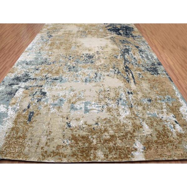 10'x14' Bone White, Persian Knot Organic Wool, Hand Knotted Abstract Design, Dense Weave, Oriental Rug  - 83077 - Image 4